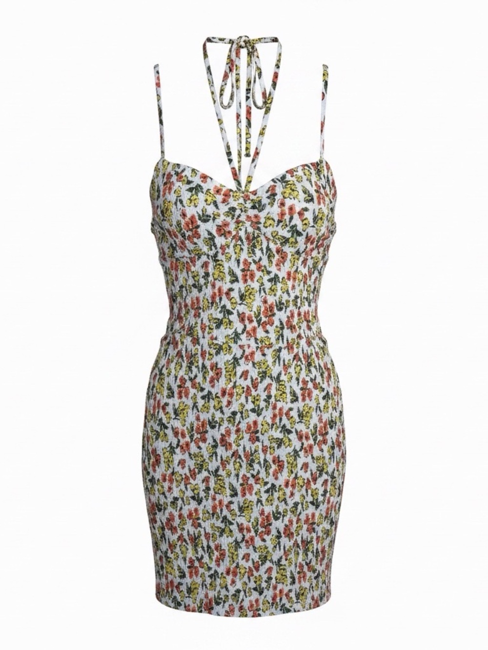 Promesa White Floral Smocked Dress with Orange & Yellow Floral Print M